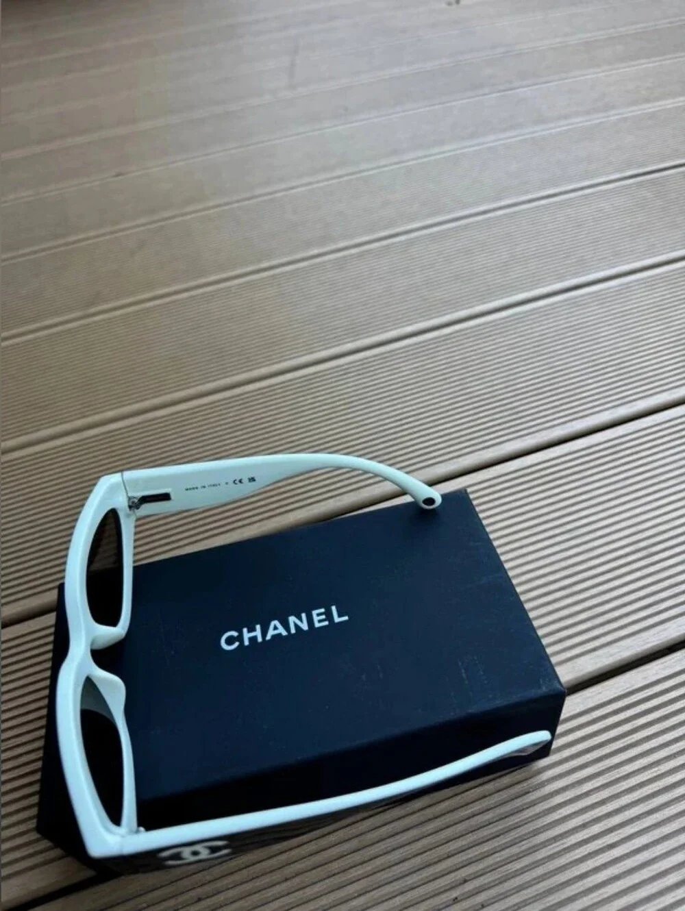 CHANEL Black White Cat-Eye Sunglasses with CC Accent